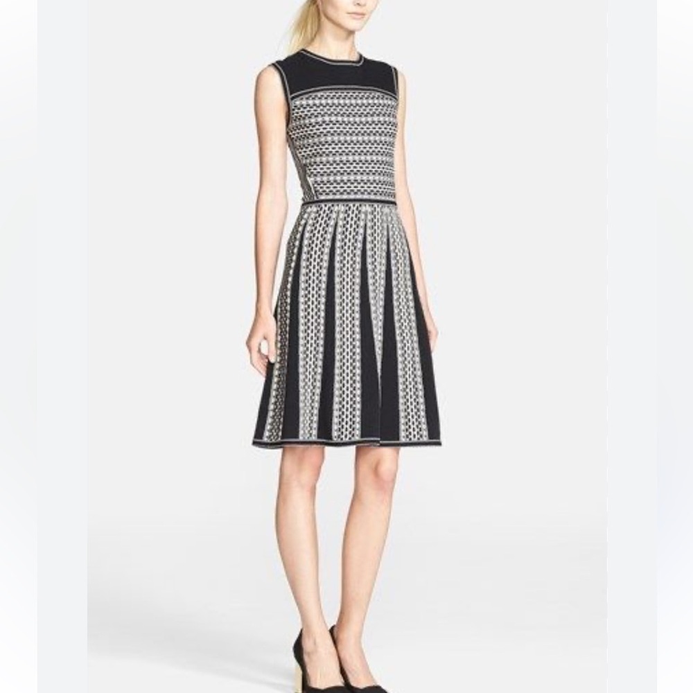 Tory Burch Black and White Patterned Midi Dress